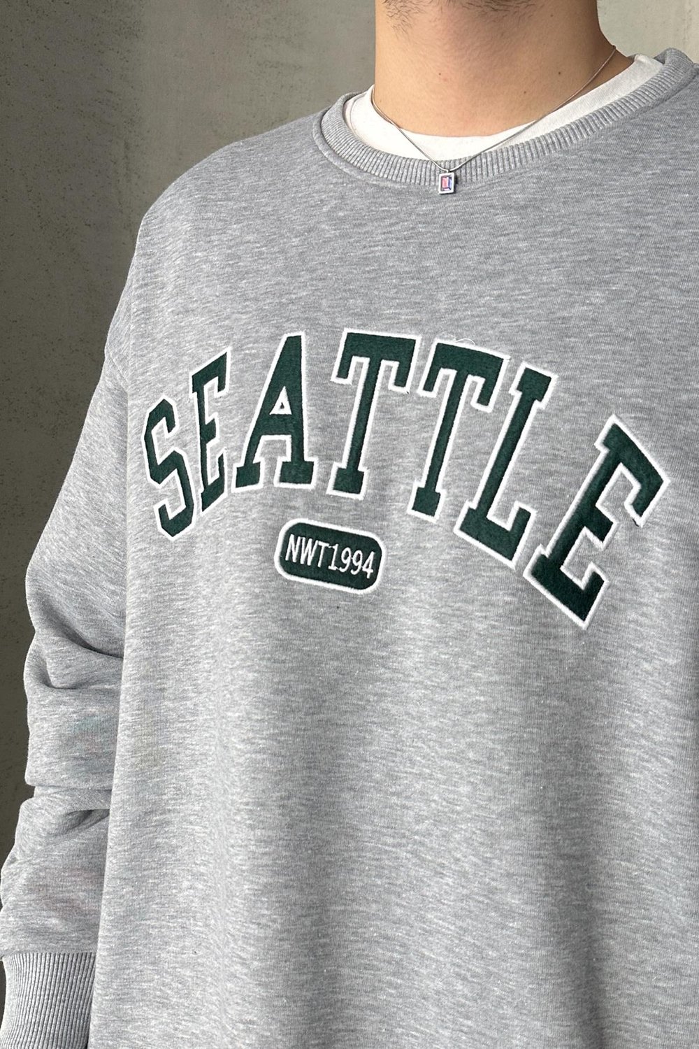 Erkek Seattle Baskılı Oversize Sweatshirt Grimelanj