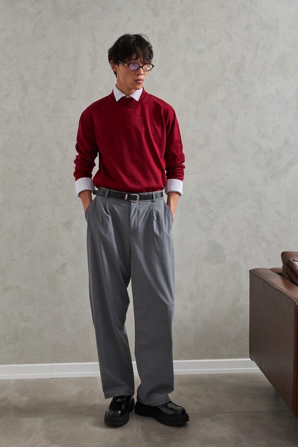 Erkek Yarım Balıkçı Oversize Basıc Triko Kazak Bordo