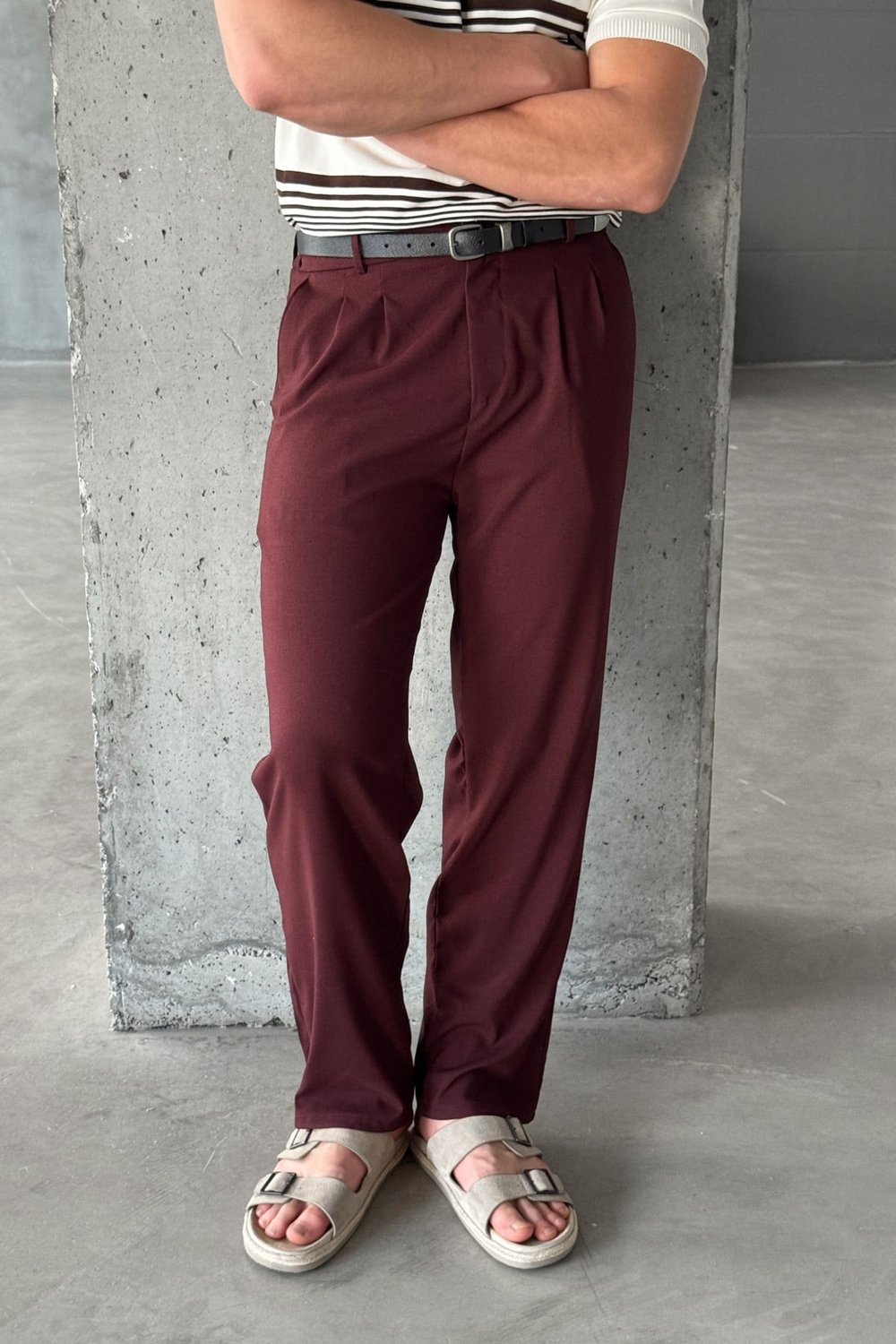 Erkek Pileli Baggy Kalıp Kumaş Pantolon Bordo