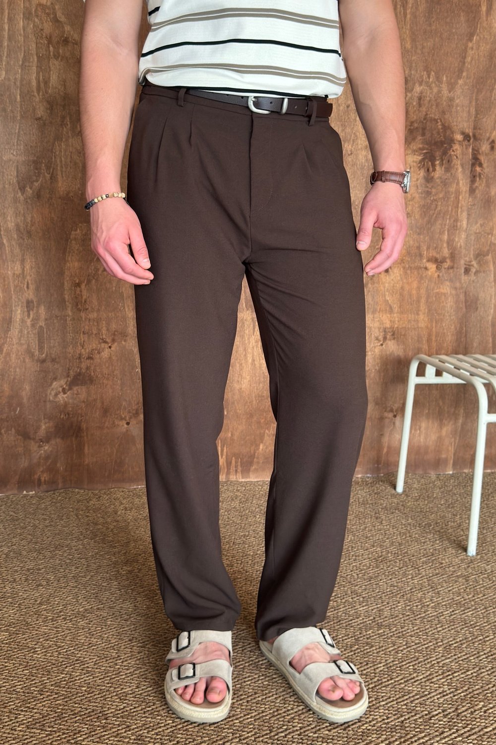 Erkek Pileli Baggy Kalıp Kumaş Pantolon ACIKAHVE