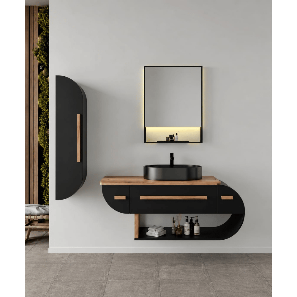 Aras 130cm Banyo Dolabı SiyahAras 130 cm Siyah Banyo Dolabı | Modern & Şık Banyo Mobilyası | Geniş Depolama Alanı, Lavabolu ve Aynalı TasarımBanyo DolabıUBM BANYO MOBİLYASIARS 130DUŞHOMEAras 130cm Banyo Dolabı Siyah
