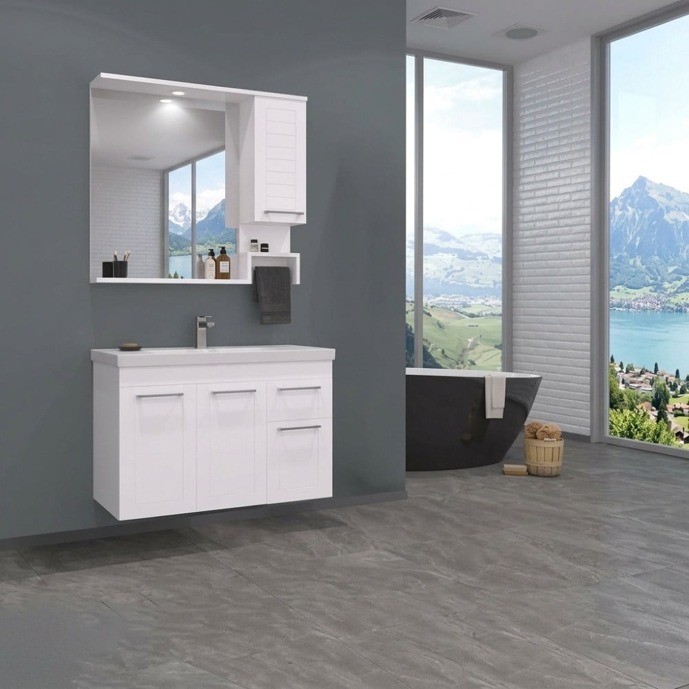 Orka Perge 100 cm Banyo Dolabı Takım (Beyaz)Banyo DolabıOrka Banyo dolabıPrg100BDUŞHOMEOrka Perge 100 cm Banyo Dolabı Takım (Beyaz)