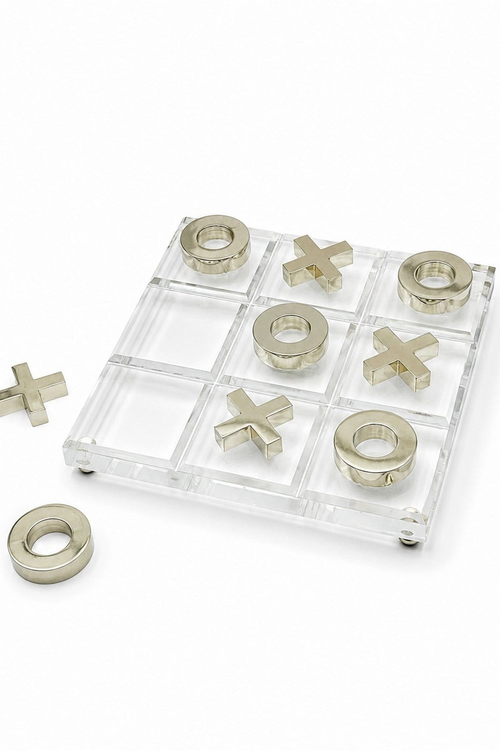 Akrilik Gümüş Detaylı Dekoratif Tic Tac Toe Oyun Seti