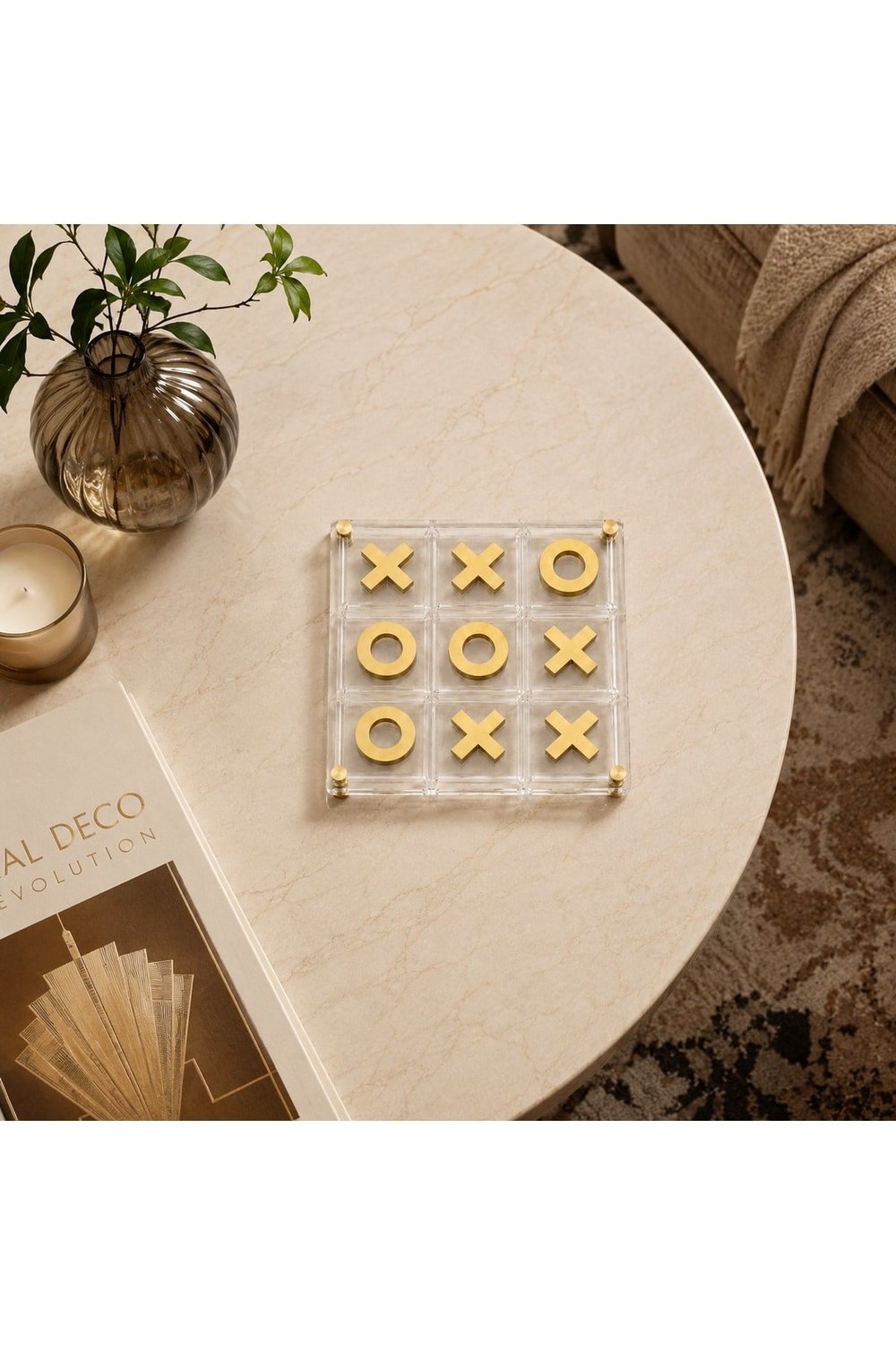 Akrilik Pirinç Detaylı Dekoratif Tic Tac Toe Oyun Seti