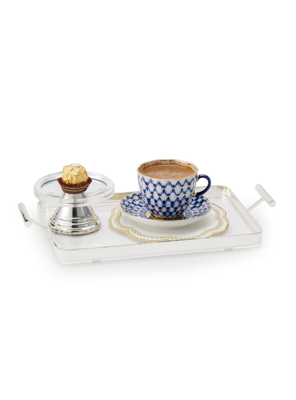 Montere Çerçeve Detaylı Gümüş Tepsi Small