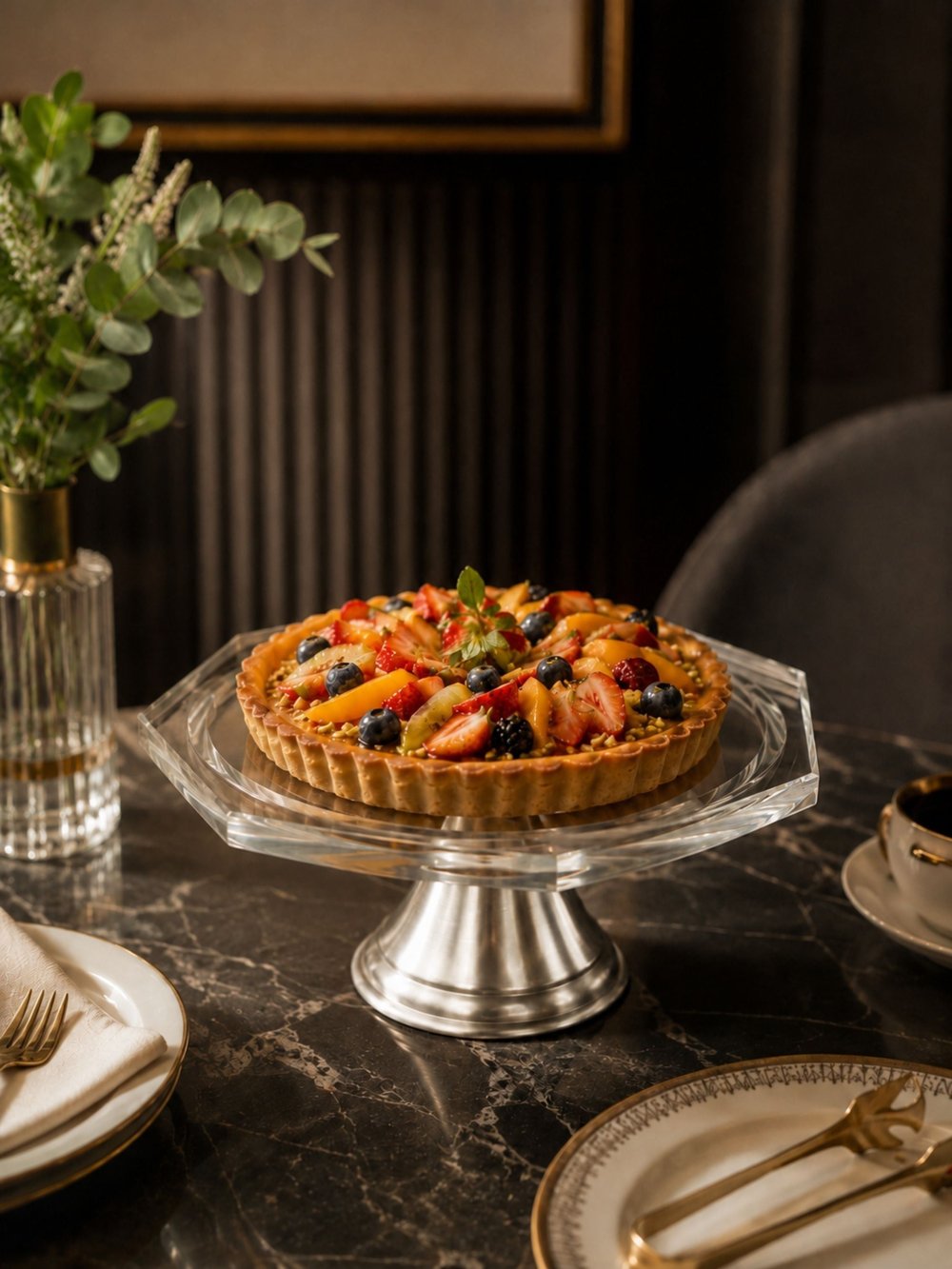 Tartita Sekizgen Pasta Standı Gümüş
