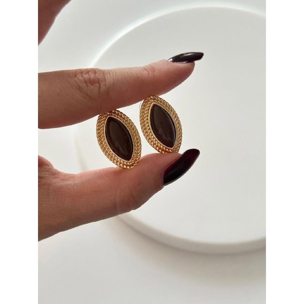 Minimal oval kahverengi küpe