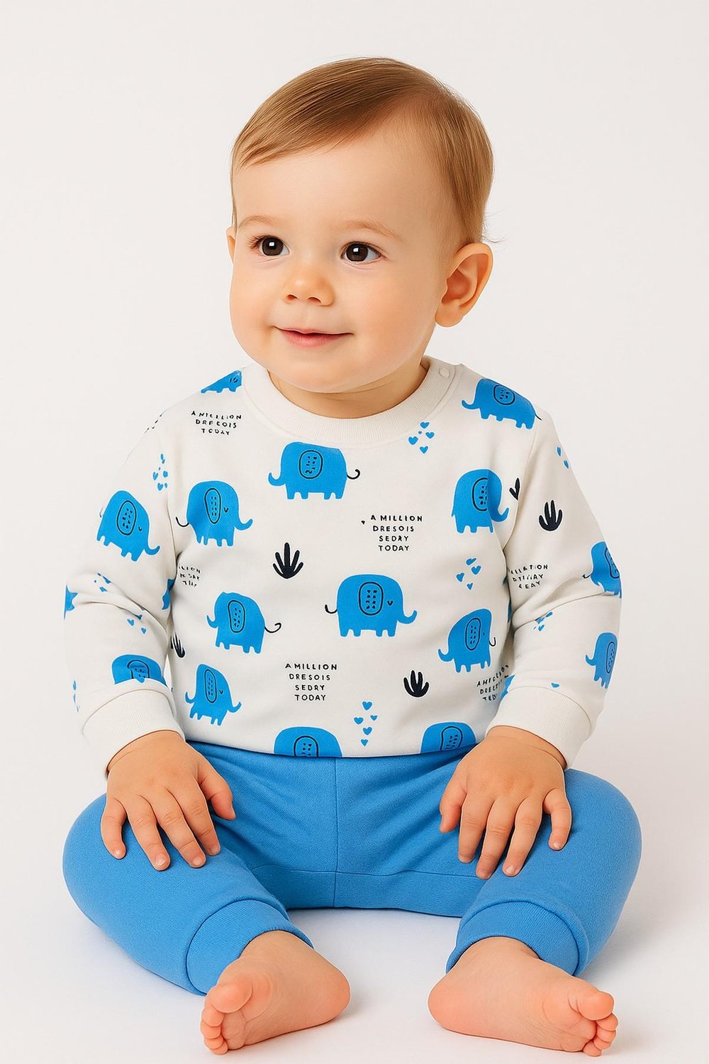 Erkek Bebek Fil Desenli 2’li Takım Sweatshirt ve Eşofman Altı 6-9-12-18ay