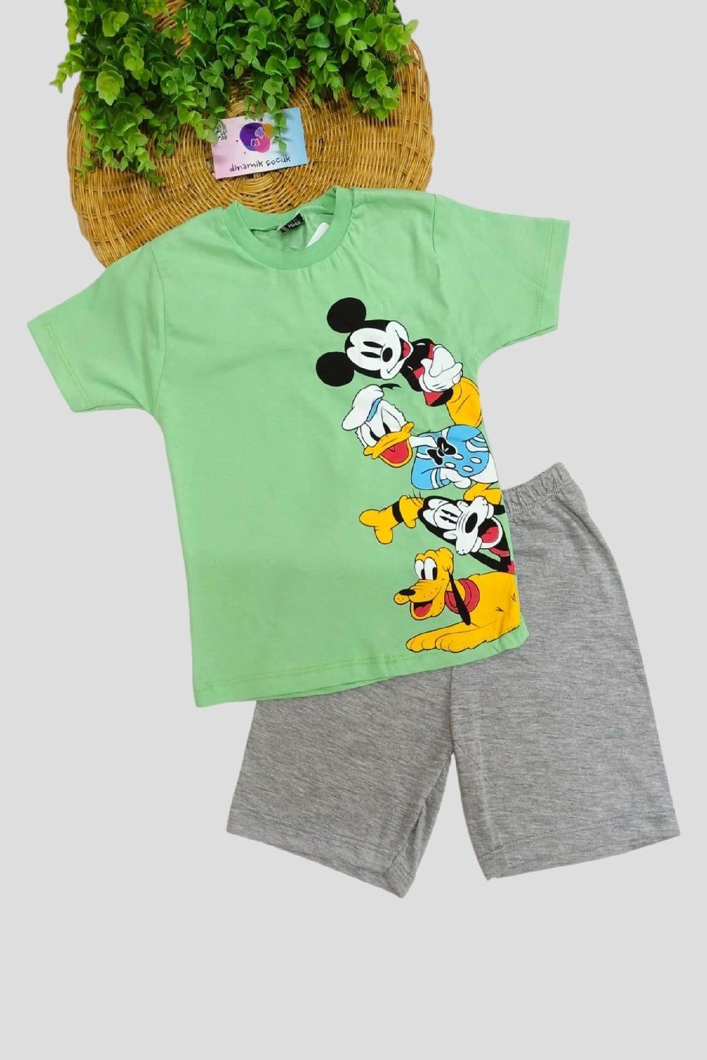 Mickey Mouse Baskılı Unisex Çocuk 2li Alt Üst Takım Yazlık