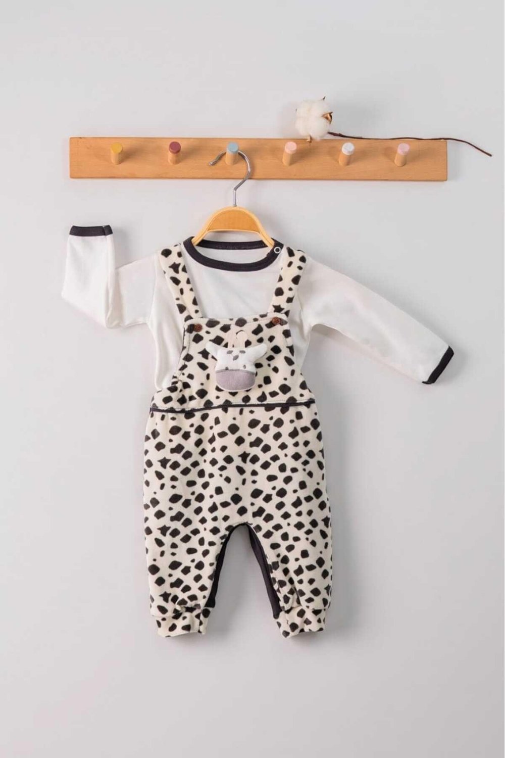 Oyuncak Zürafa Nakışlı Desenli Badili Polar Salopet 2li Takım Unisex 0-3-6-9-12-18ay