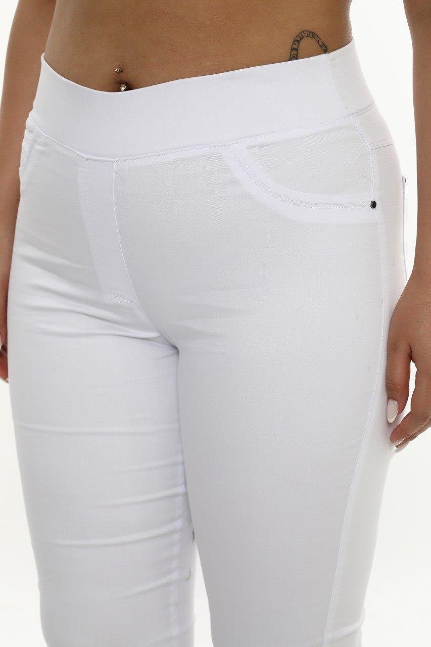 Cotton Büyük Beden Likralı Beyaz Kapri Pantolon