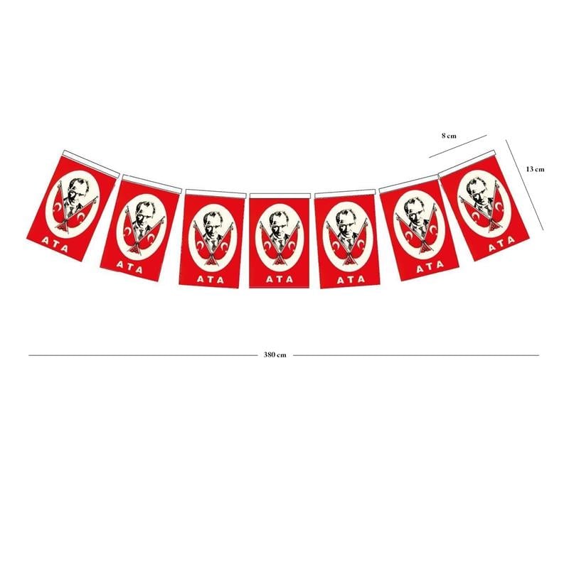 Ata-Türk Bayrağı, İpli, Kağıt, Orta, 380cm - 8cm x 13cm - 40'lı