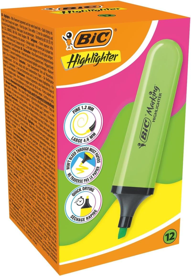 BİC Fosforlu Kalem Flat Highlighter Yeşil 12'li Paket
