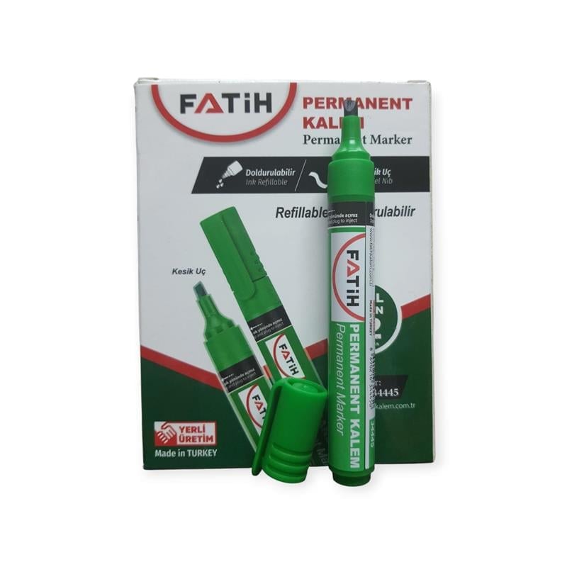 Fatih Doldurulabilir Yeşil Renk Marker Koli· Kalemi· Kesik Uç 4.5mm 12'li Paket 