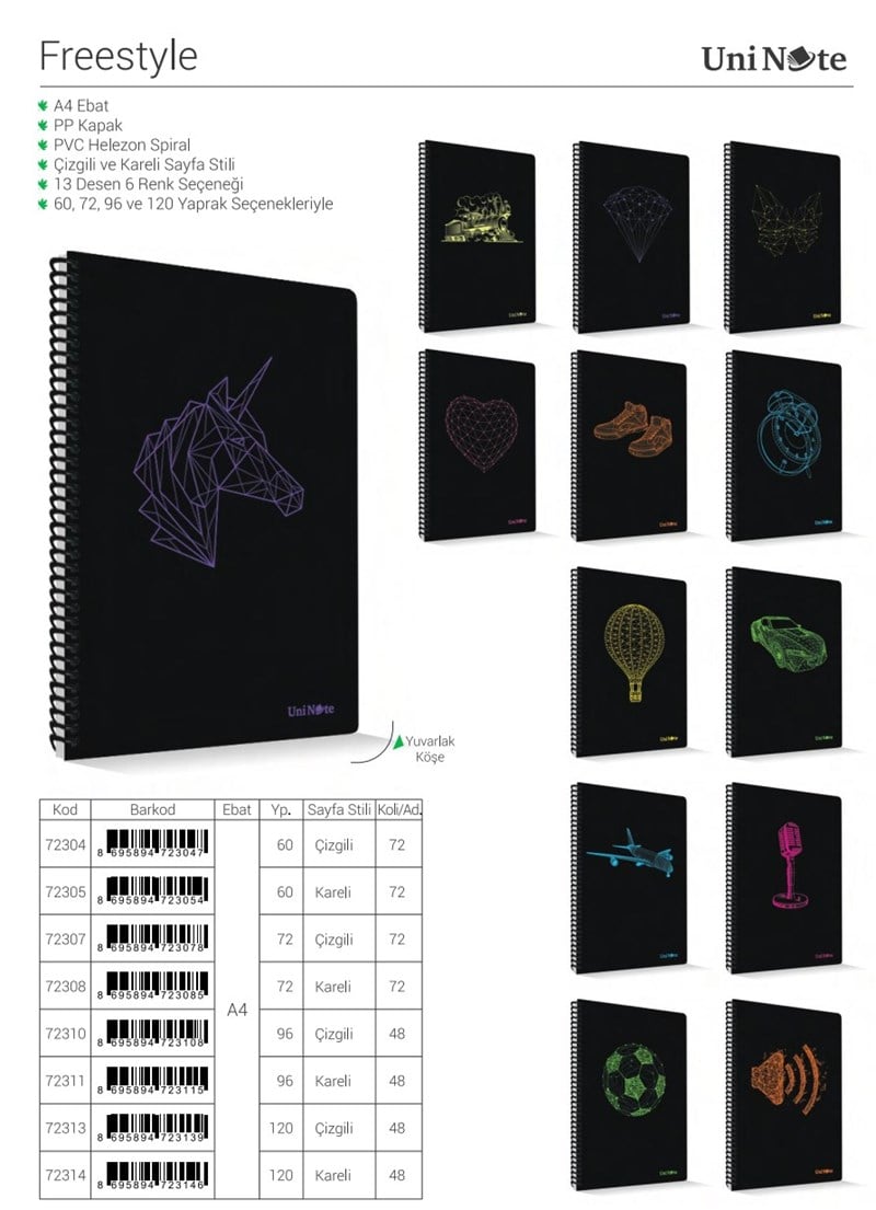 Freestyle PP Kapak A4 Spiralli 96 Yaprak Çizgili Defter 12'li Paket