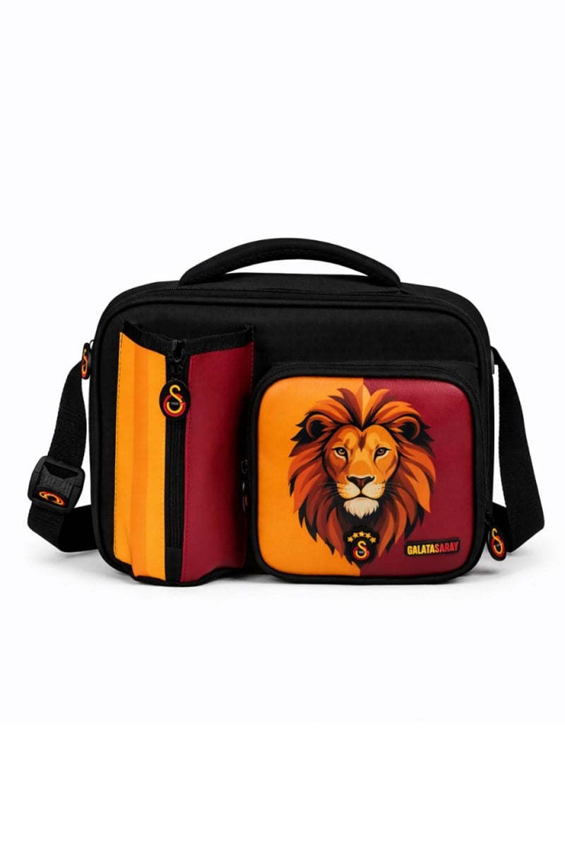 Galatasaray Lisanslı Aslan Desenli 3 Bölmeli Su İtici Kumaşlı Beslenme Çantası