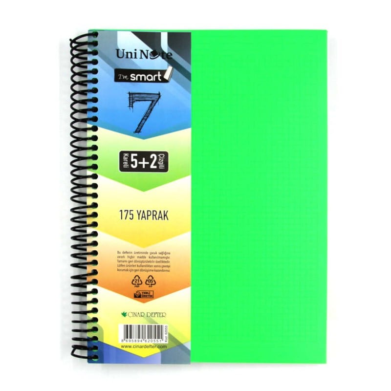 I'am Smart Plastik Kapak 175 Yaprak 5+2 Bölmeli Spiralli A4 Defter