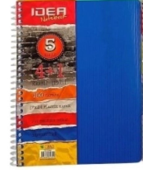 İdea Plastik Kapak 17x24 cm 150 Yaprak 4+1 Bölmeli Spiralli Defter