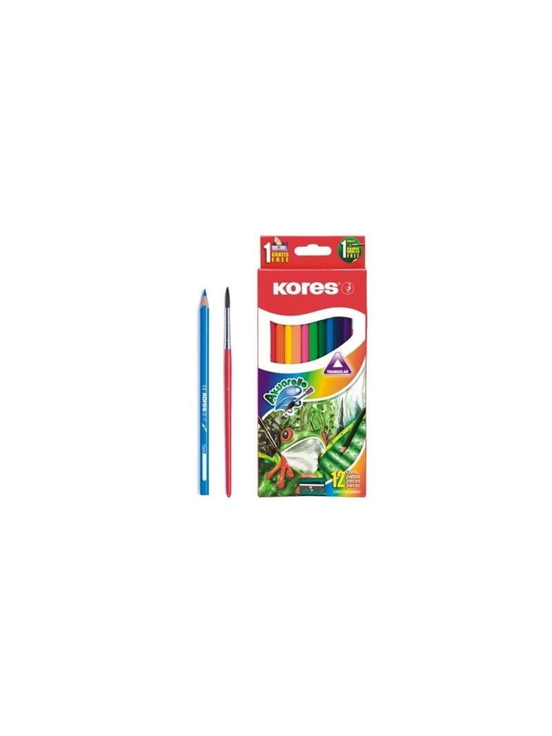 Kores Aquarel Boya Kalemi Kalemtraş + Fırça 12'li