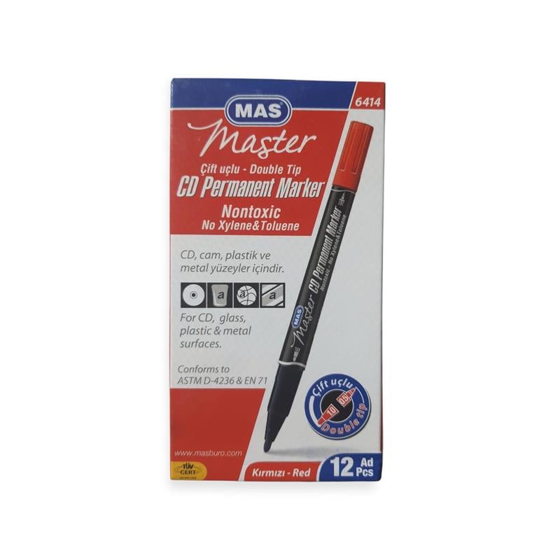 Mas Asetat Kalem CD Marker Çift Uç Kırmızı 10’lu Paket