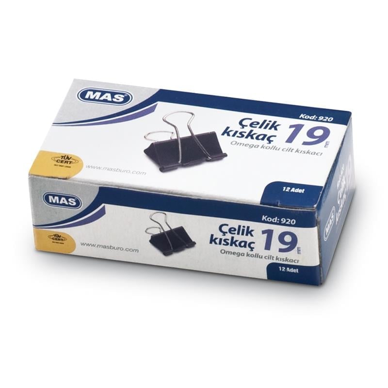 Mas Kıskaç Omega Çelik Siyah 19mm 12'li Paket