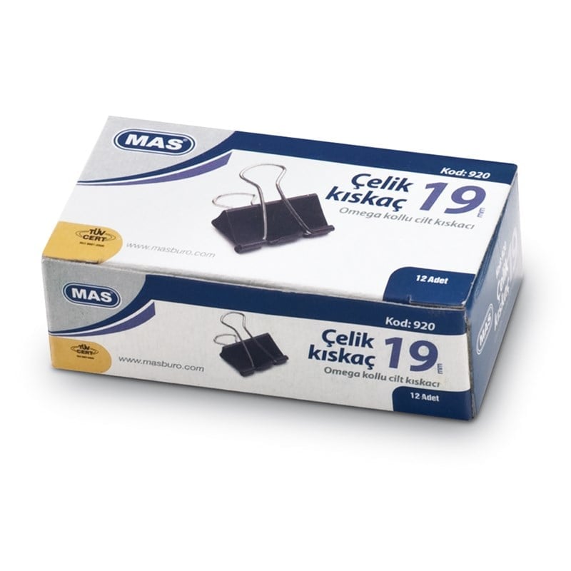 Mas Kıskaç Omega Çelik Siyah 19mm 12'li Paket