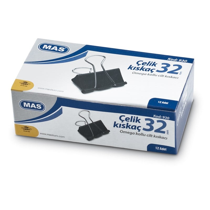 Mas Kıskaç Omega Çelik Siyah 32mm 12'li Paket