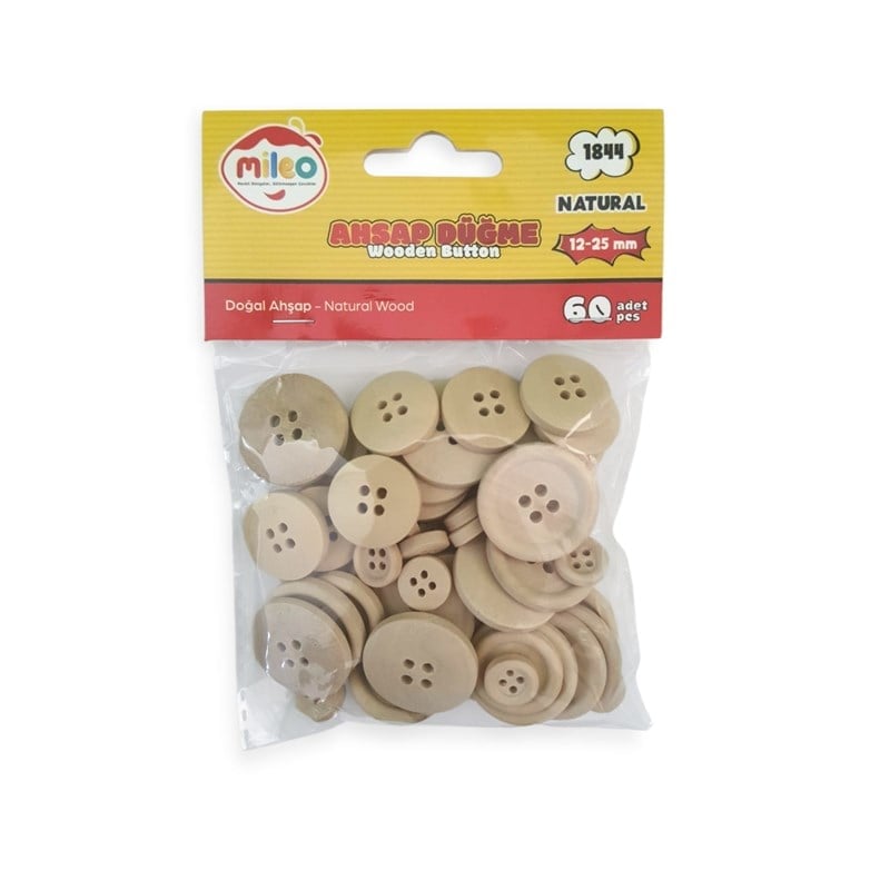 Mas Mileo Ahşap Düğme 12-25mm Karma 60'li Paket Naturel 1844