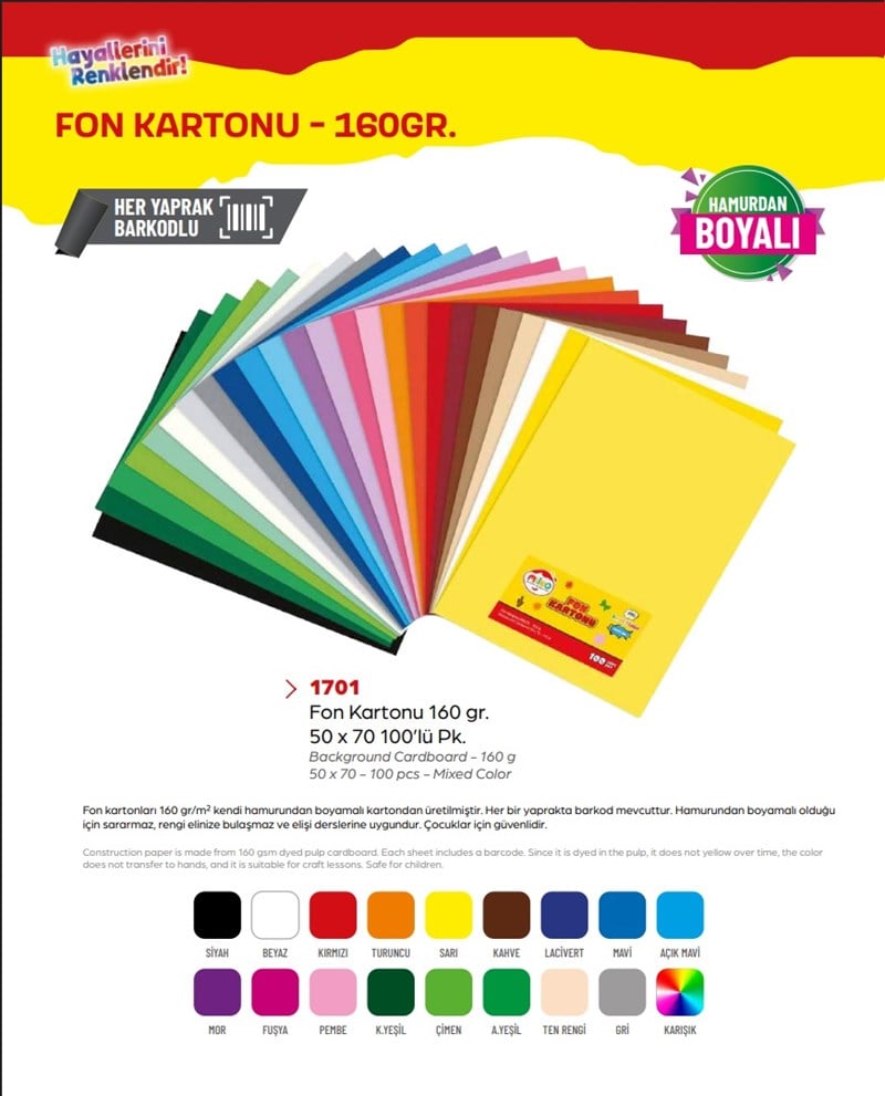 Mas Mileo Fon Kartonu 160gr 50x70 100'lü Paket Kahve Hamurdan Boyalı 1701