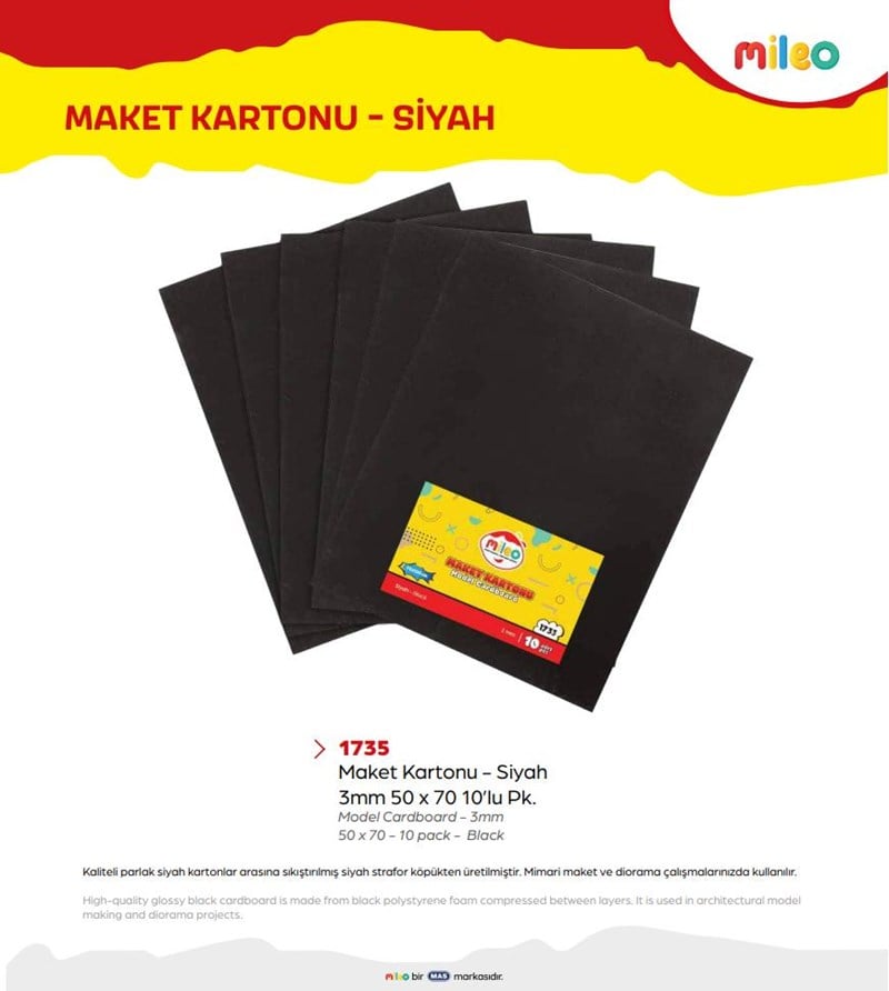 Mas Mileo Maket Kartonu 3mm 50x70 10’lu Paket Siyah 1735