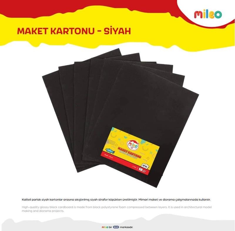Mas Mileo Maket Kartonu 3mm 70x100 10’lu Paket Siyah 1737