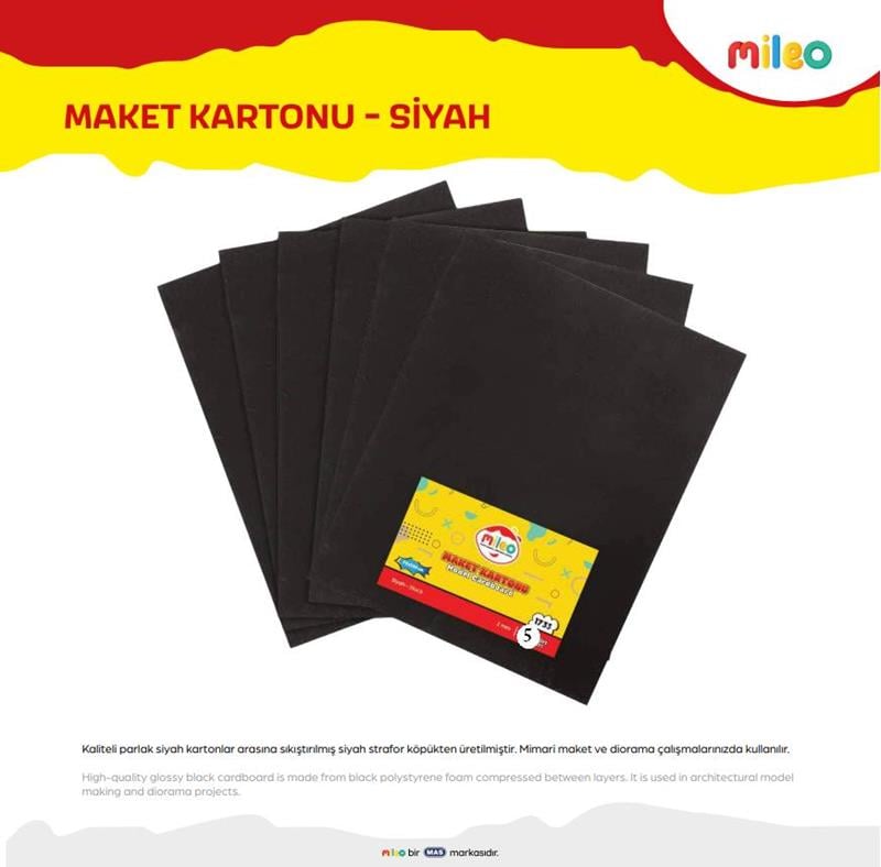 Mas Mileo Maket Kartonu 5mm 50x70 5’li Paket Siyah 1739