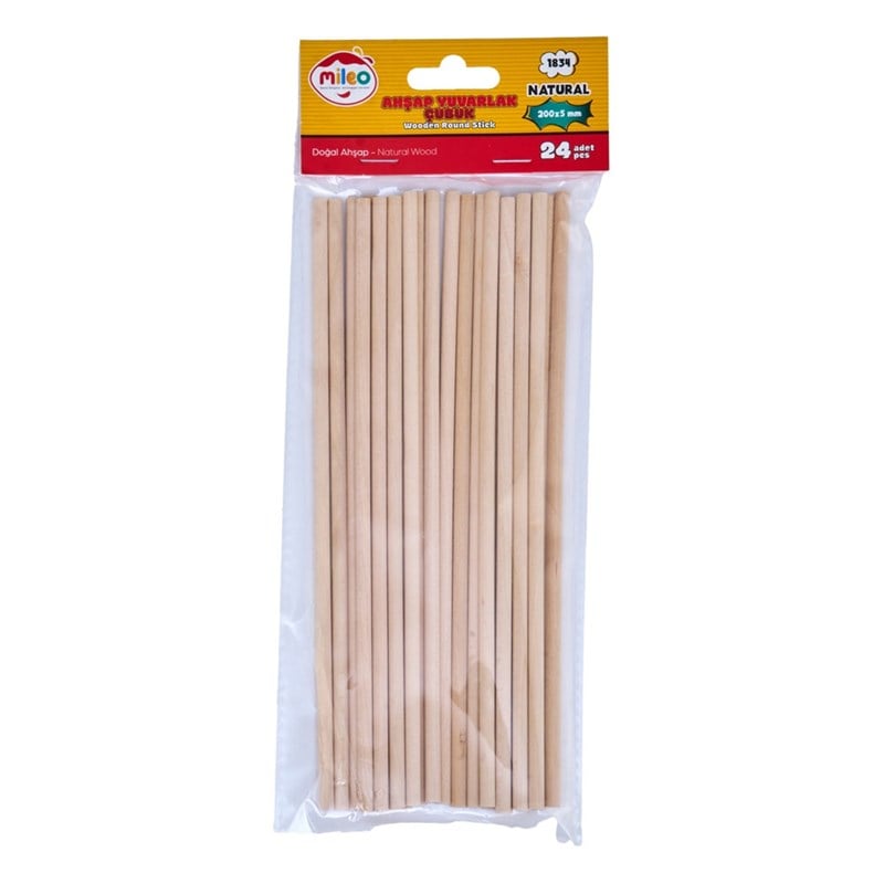 Mileo Ahşap Çubuk Yuvarlak 5x200mm Naturel 1834