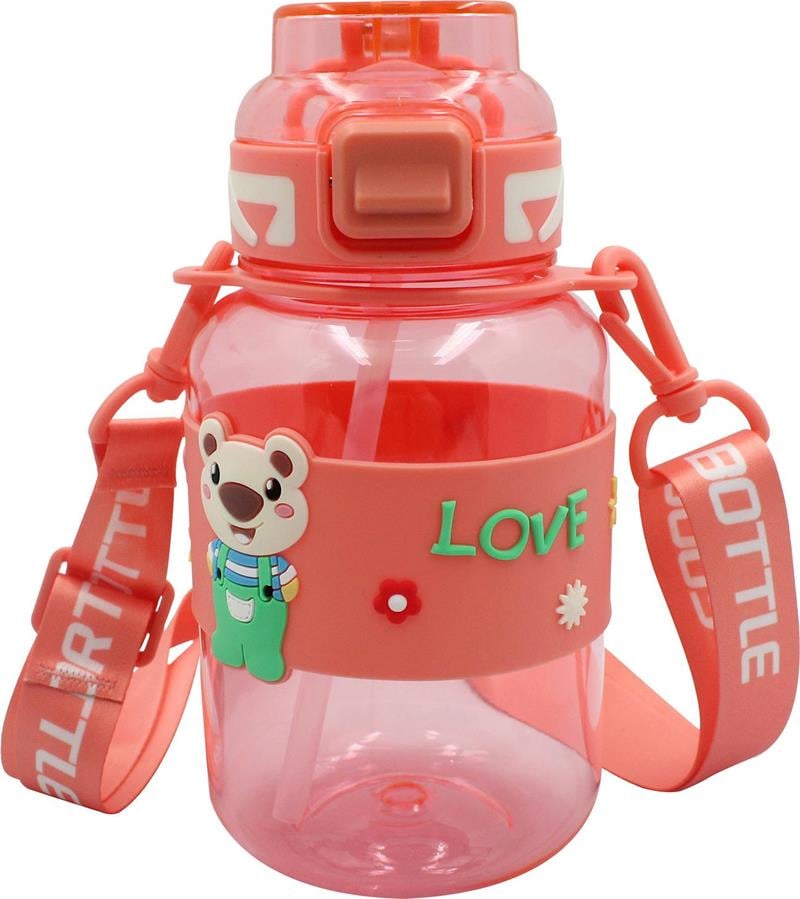 Noki Kids Su Matarası PETG Pipetli Ayıcık Silikon Kemerli 800 ml