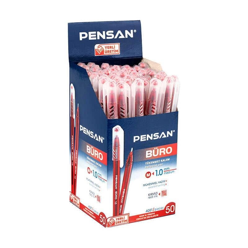 Pensan 2270 Büro 1 mm Kırmızı Tükenmez Kalem 50'li Kutu