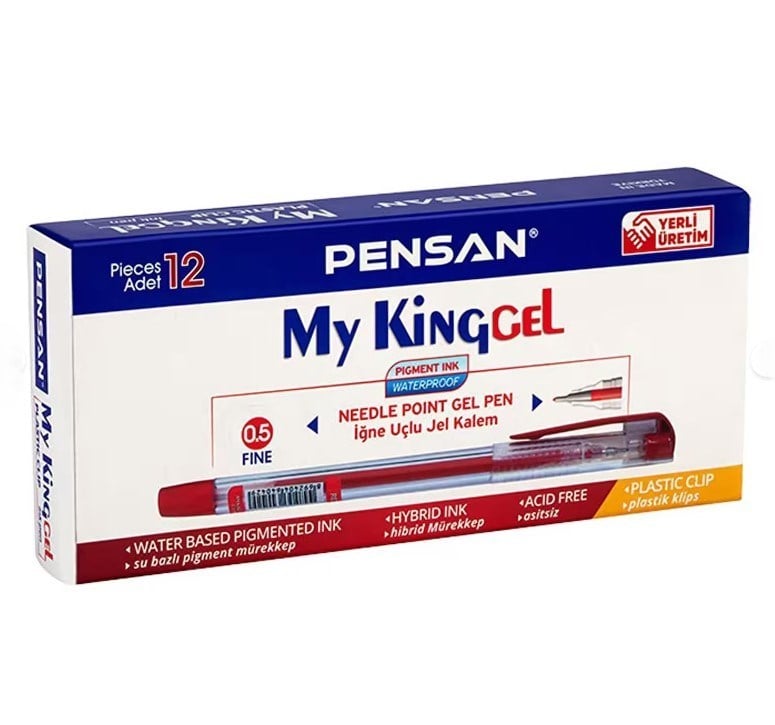 Pensan Jel Kalem My-king 0.5 mm Kırmızı Metal Klips 12'li Paket