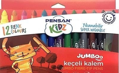 Pensan Keçeli Kalem Kıdz Yıkanabilir Jumbo 12 Renk