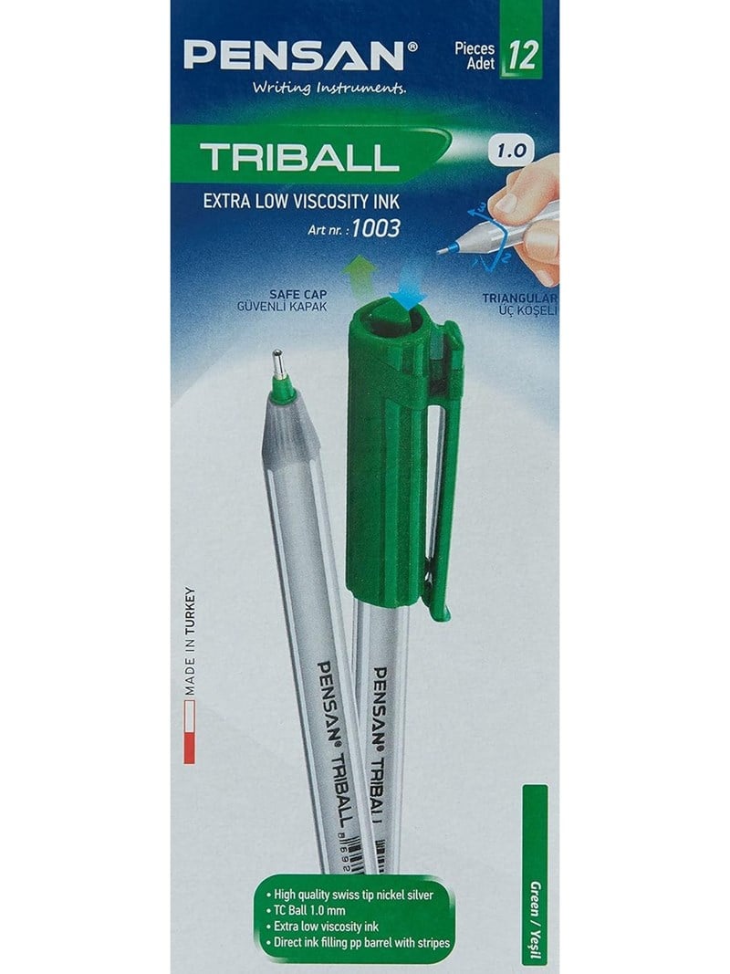 Pensan Tükenmez Kalem Triball 1 mm Mavi Yeşil 12'li Paket
