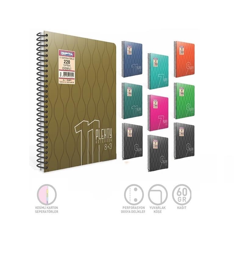 Plenty Spiralli Seperatörlü Plastik Kapak A4 140 Yaprak 4+3 Defter (1065) Gıpta