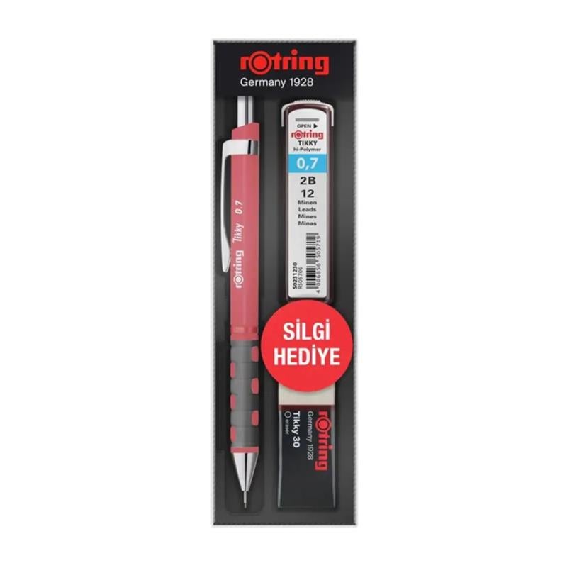 Rotring Tikky Versatil Gül Kurusu Kalem 0.7+Min+Silgi Hediye