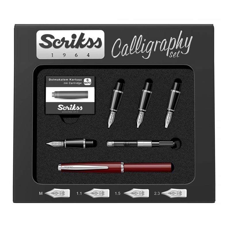 Scrikss Kaligrafi Kalemi 33 Set Bordo Siyah