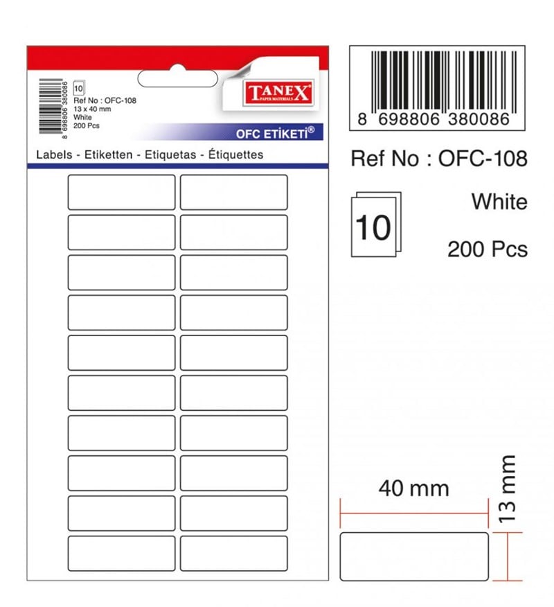 Tanex Ofis Etiket Ofc-108 Beyaz 10 Adet