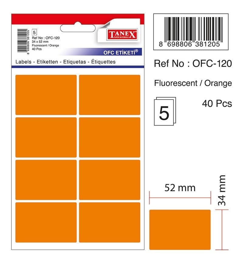 Tanex Ofis Etiket Ofc-120 Flo Turuncu 5 Adet