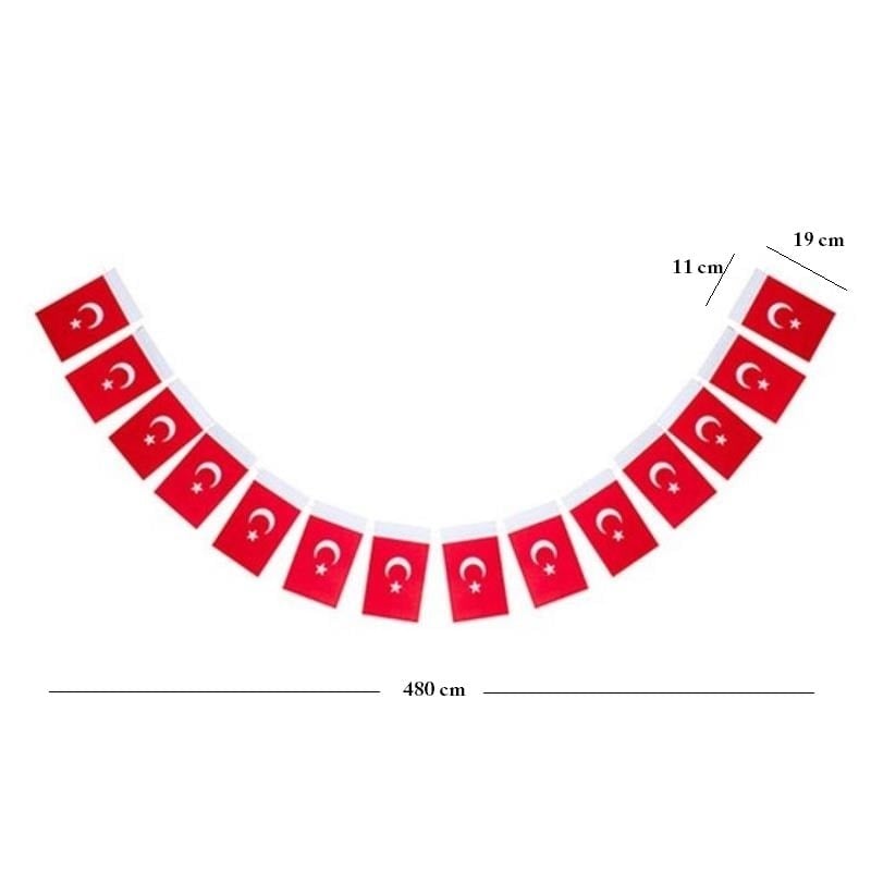Türk Bayrağı, İpli, Kağıt, Büyük, 480cm - 11cm x 19cm - 40'lı