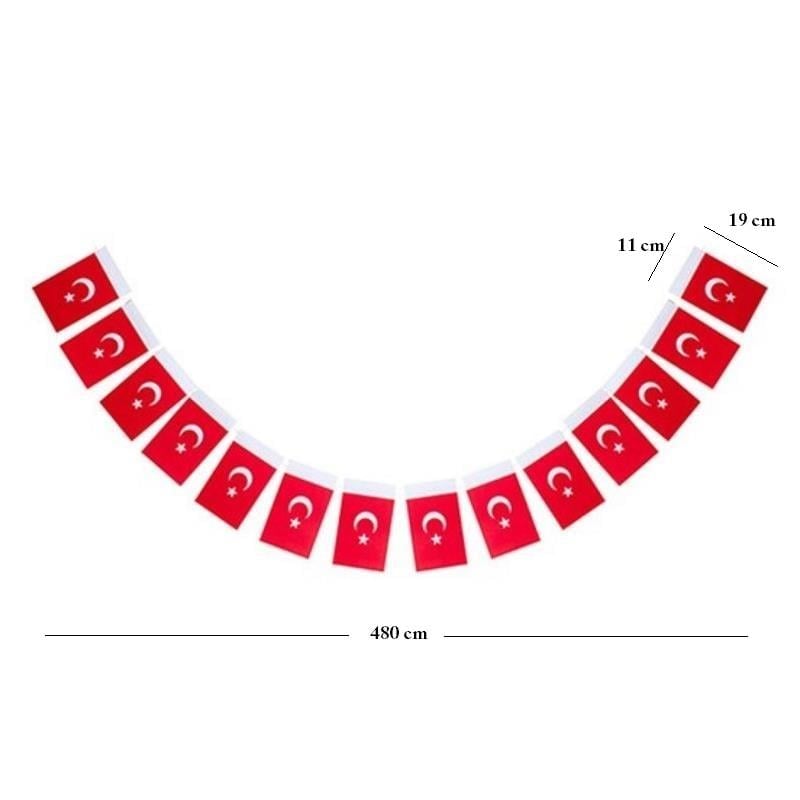 Türk Bayrağı, İpli, Kağıt, Büyük, 480cm - 11cm x 19cm - 40'lı