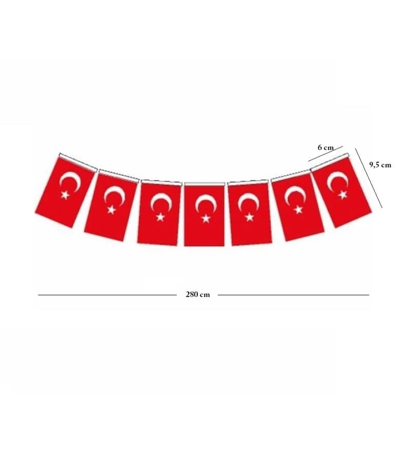 Türk Bayrağı, İpli, Kağıt, Mini, 280cm - 6cm x 10cm - 40'lı