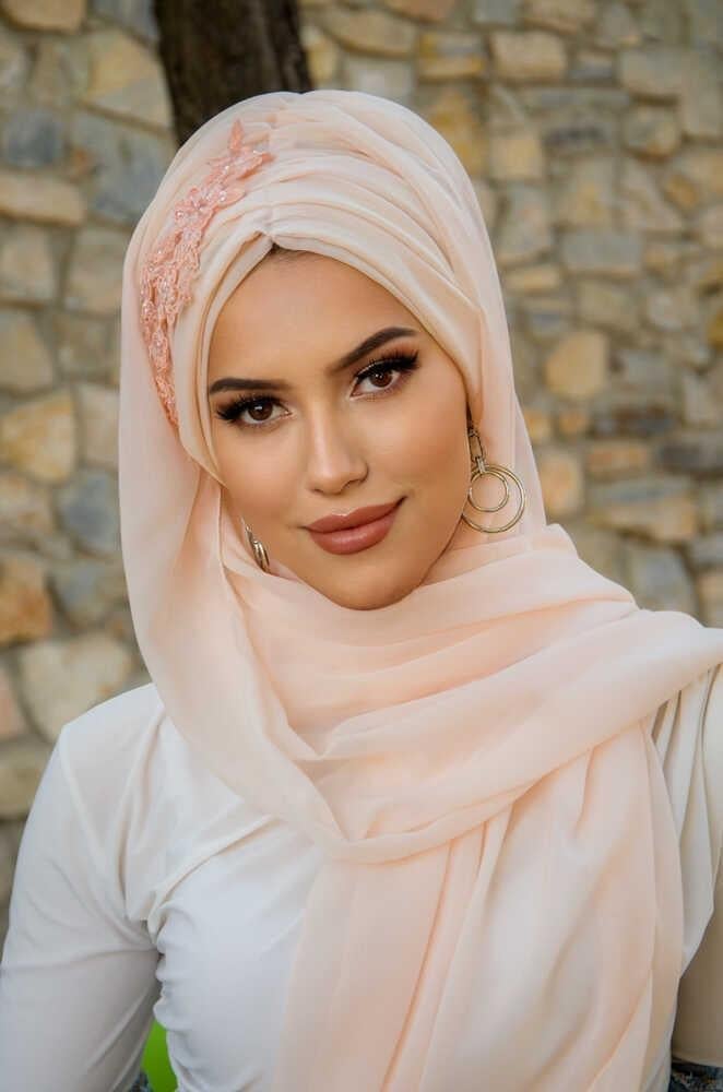 Açık Somon Güpürlü Abiye Şal