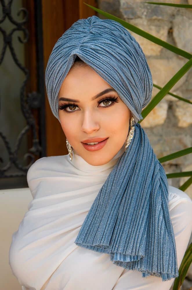 Bebe Mavi Işıltılı Piliseli Dolama Bone