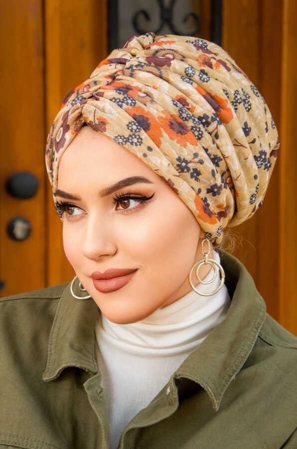 Camel Çiçek Desen Burgu Model Dolgulu Bone