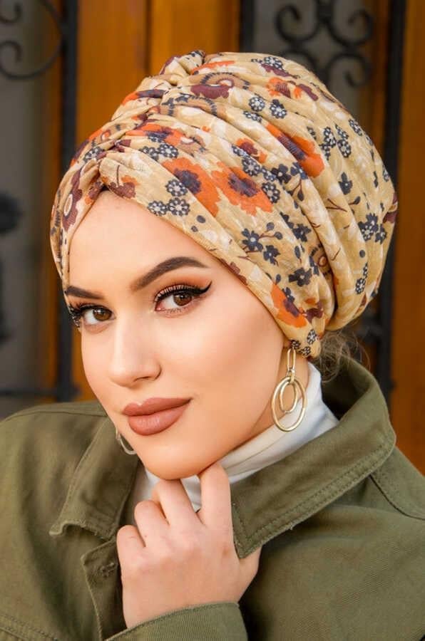 Camel Çiçek Desen Burgu Model Dolgulu Bone